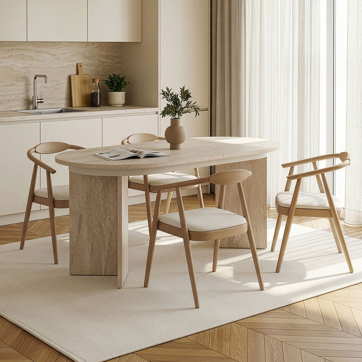 Rani Home Açılır Yemek Masası Traverten 160 - 200 Cm GA-5345