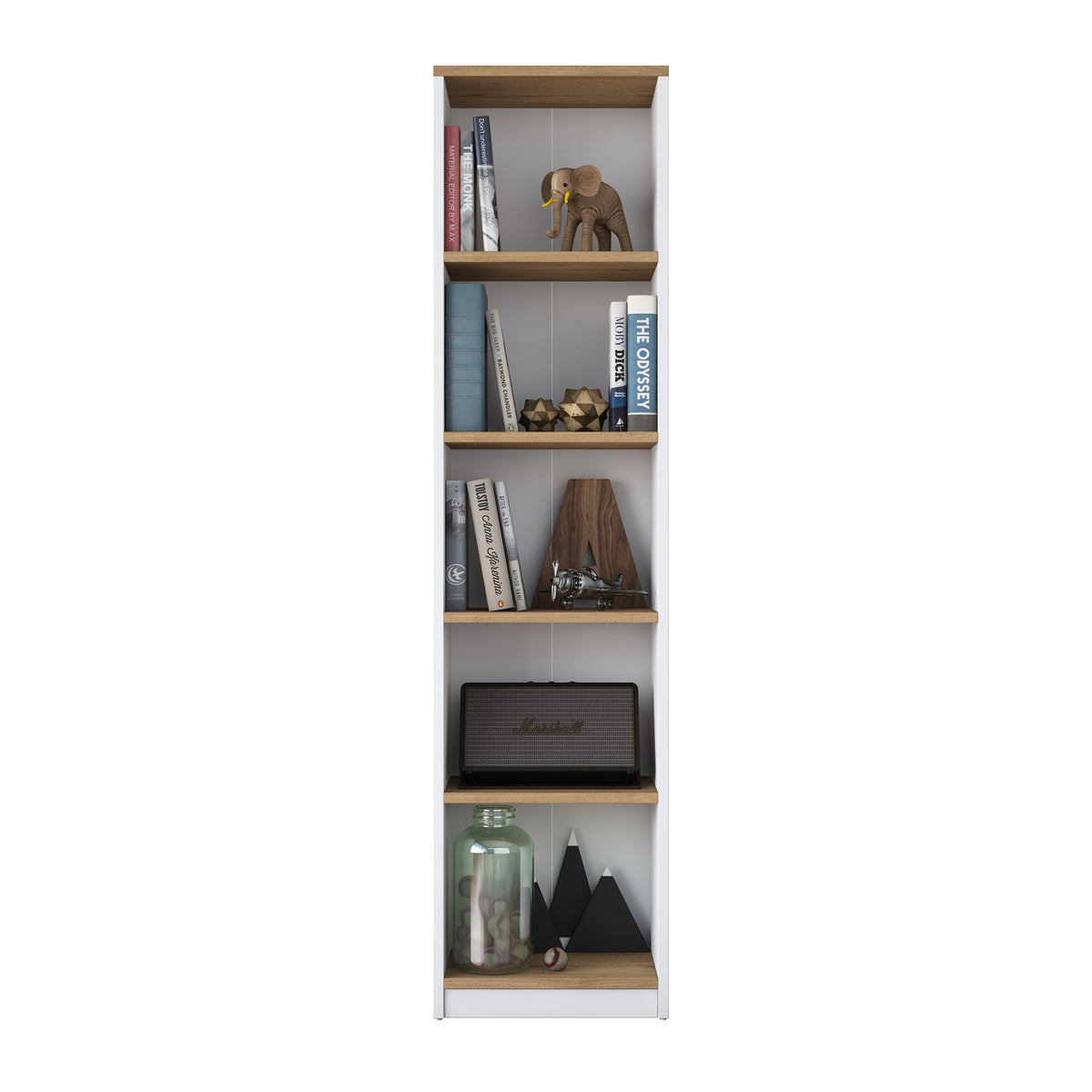 Rani HC111 Kitaplık 5 Raflı Çalışma Odası Kütüphane Modern Duvar Rafı Beyaz - Sepet Ceviz