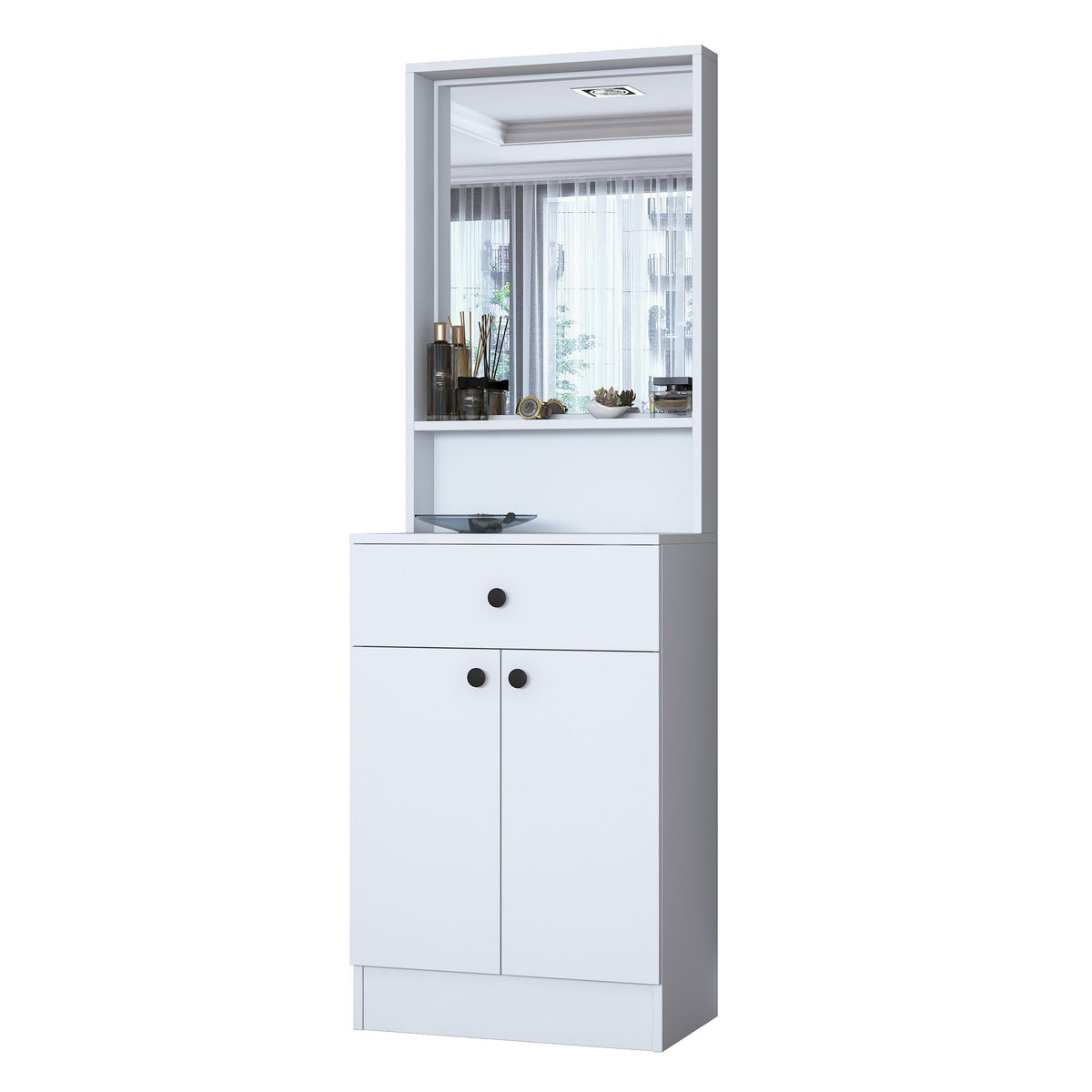 Rani P6 Modern Kapaklı Aynalı Portmanto Vestiyer Beyaz M15