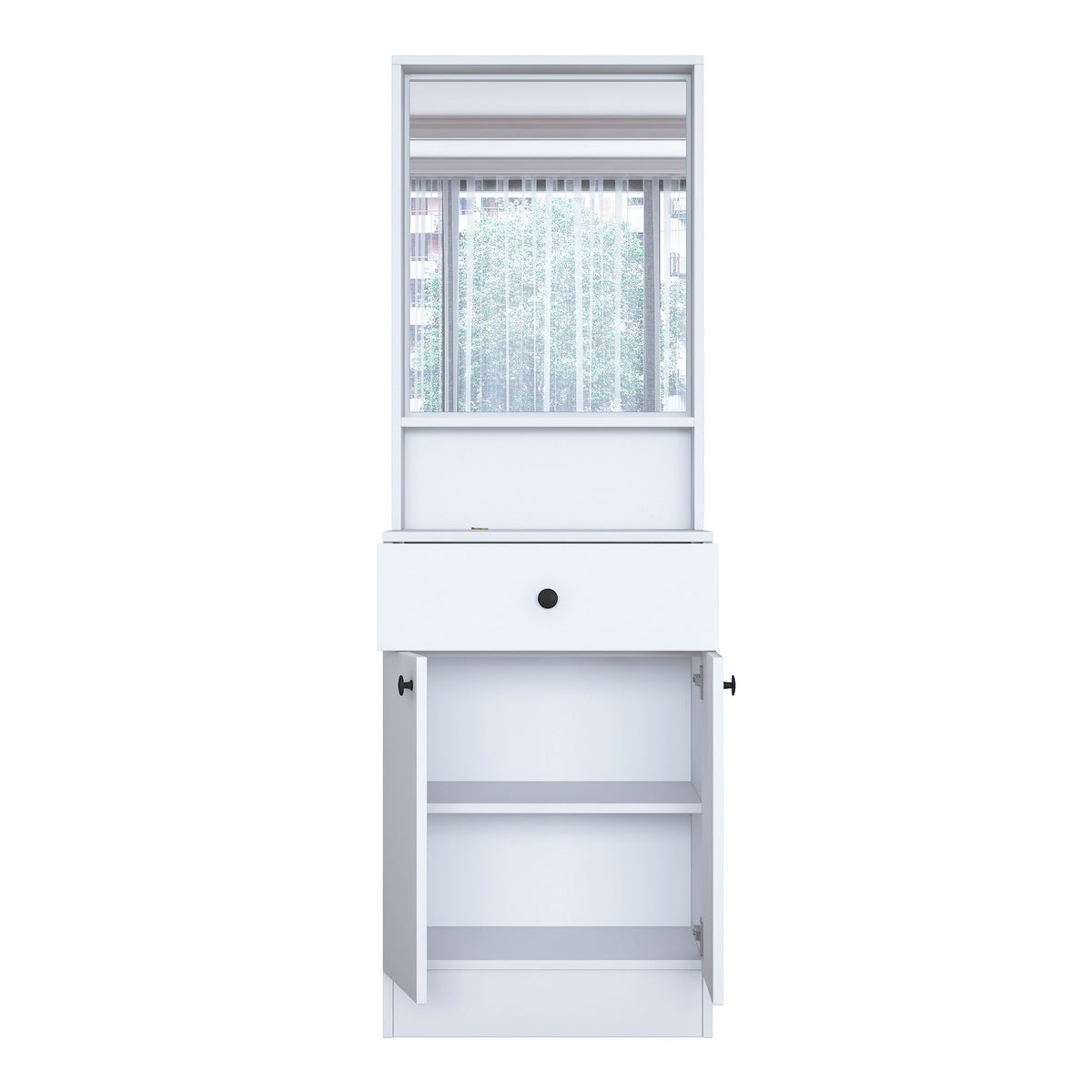 Rani P6 Modern Kapaklı Aynalı Portmanto Vestiyer Beyaz M15