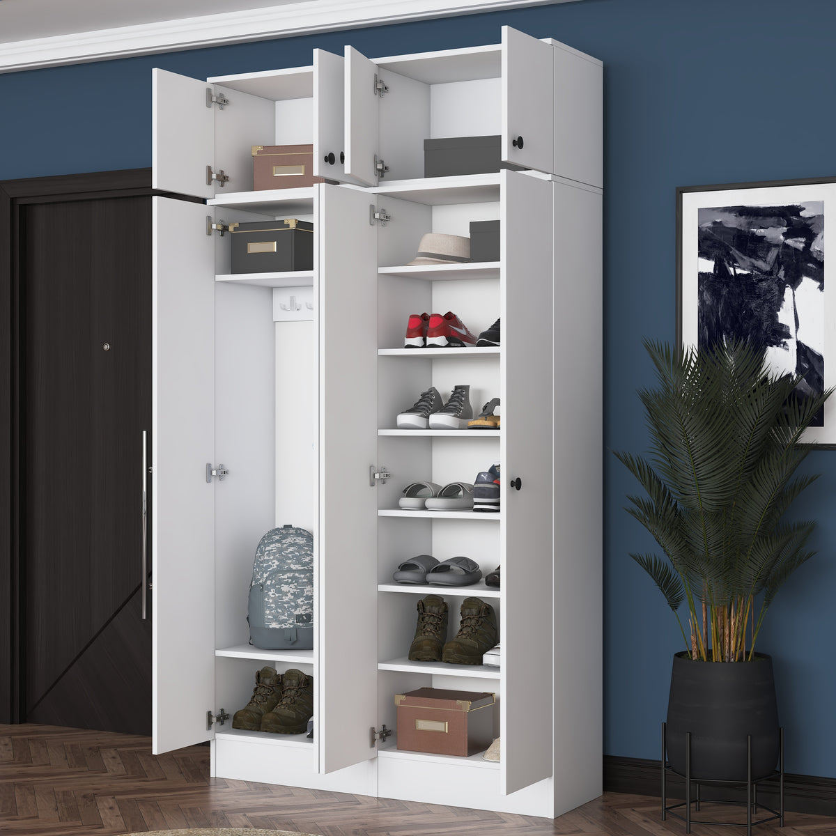 Rani EA146 Modern Portmanto 8 Kapaklı Raflı Askılı Ayakkabılık Vestiyer Beyaz