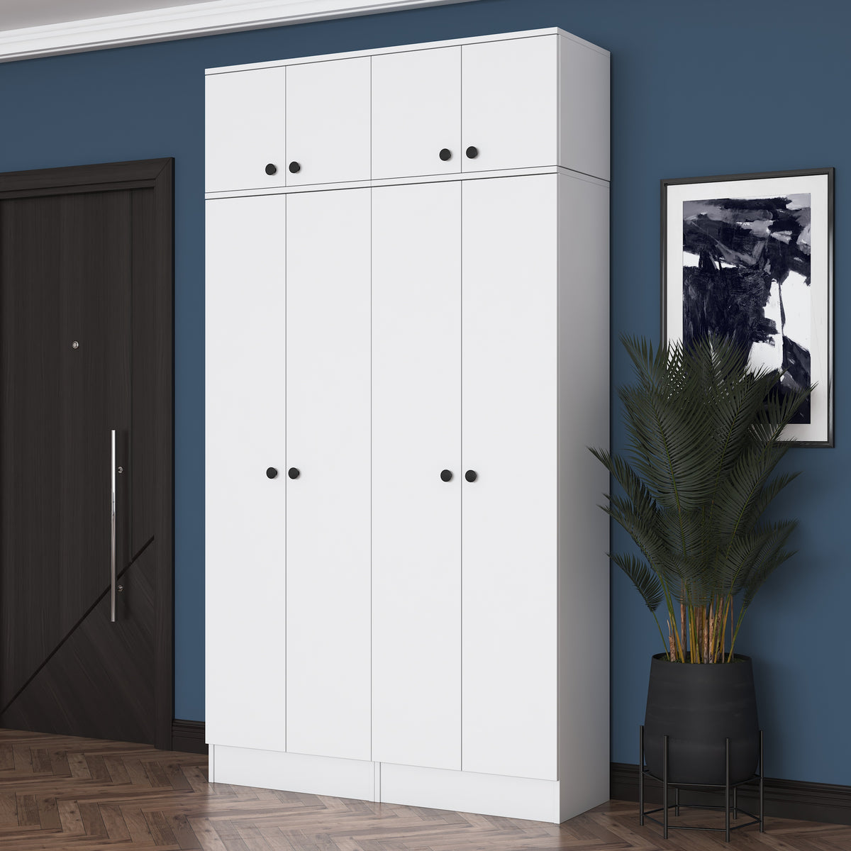 Rani EA146 Modern Portmanto 8 Kapaklı Raflı Askılı Ayakkabılık Vestiyer Beyaz