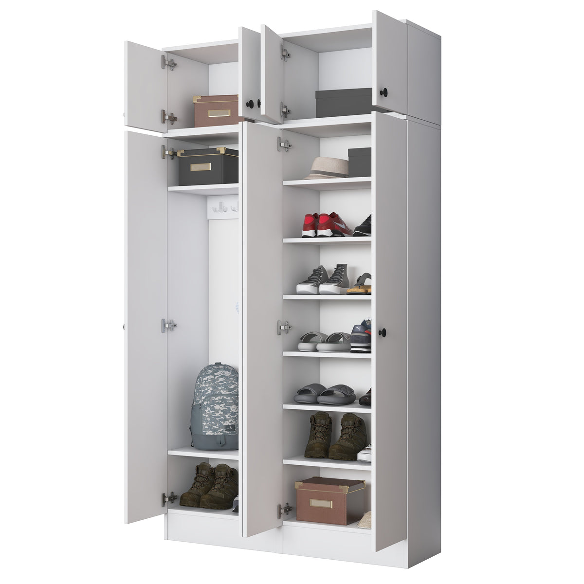 Rani EA146 Modern Portmanto 8 Kapaklı Raflı Askılı Ayakkabılık Vestiyer Beyaz