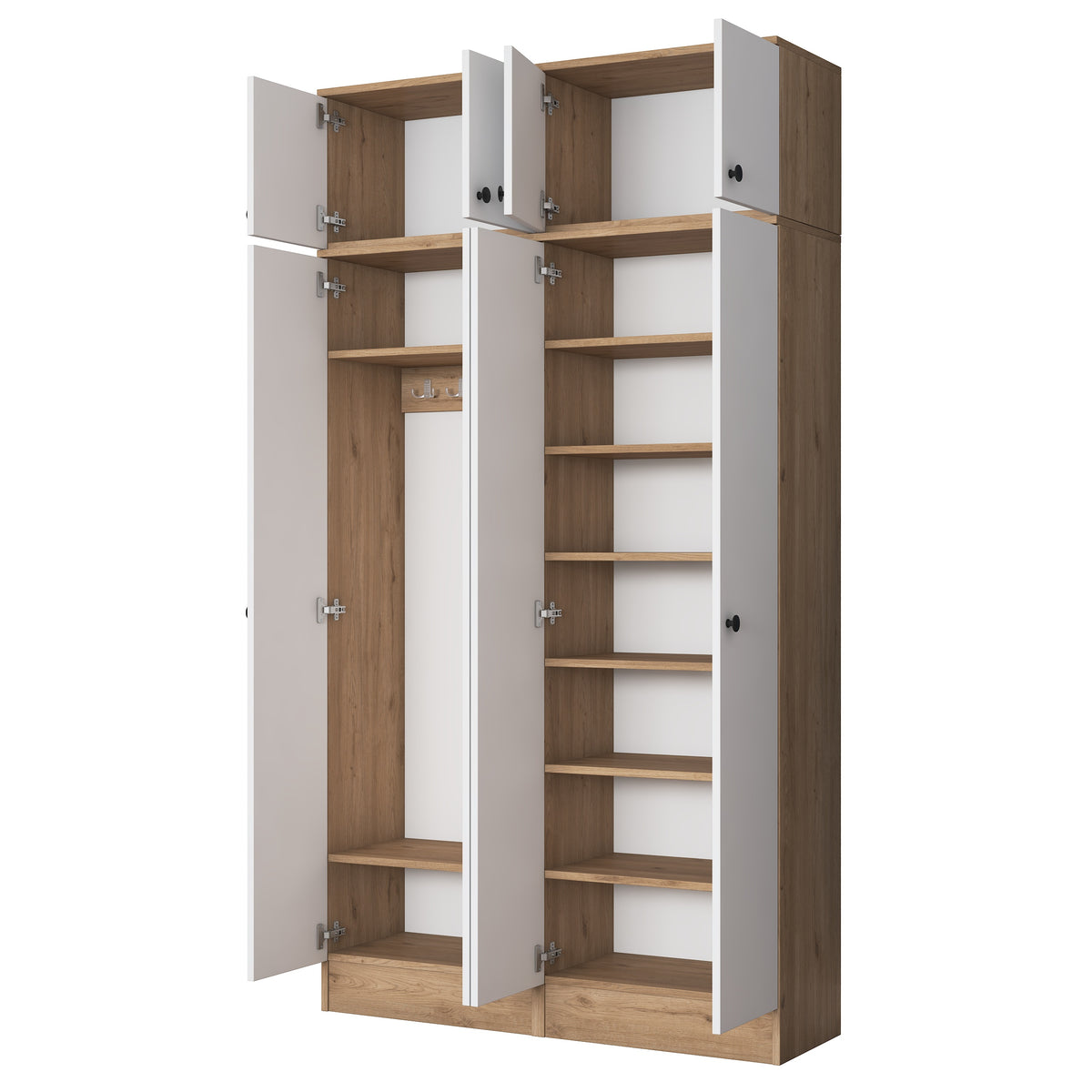 Rani EA146 Modern Portmanto 8 Kapaklı Raflı Askılı Ayakkabılık Vestiyer Sepet Ceviz - Beyaz