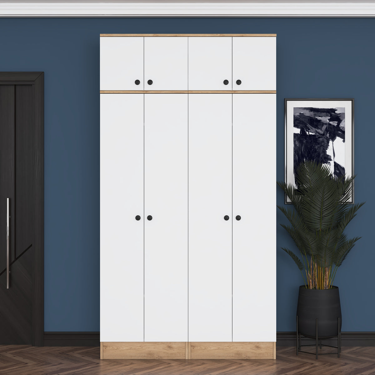 Rani EA146 Modern Portmanto 8 Kapaklı Raflı Askılı Ayakkabılık Vestiyer Sepet Ceviz - Beyaz