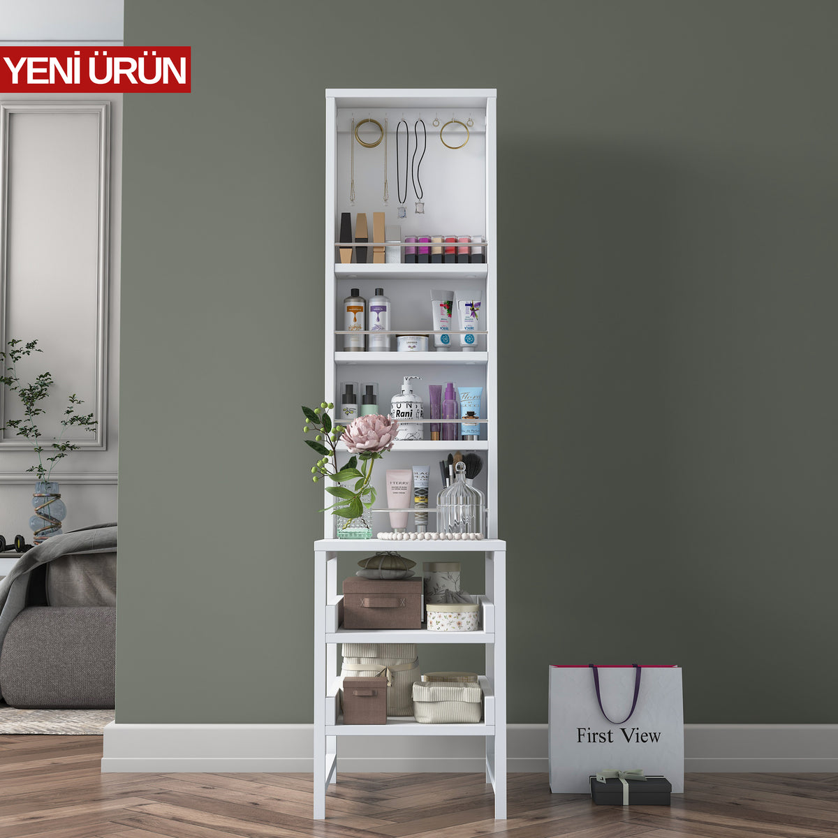 Rani BJ147 Makyaj Masası Açık Raflı Takı Düzenleyici Beyaz