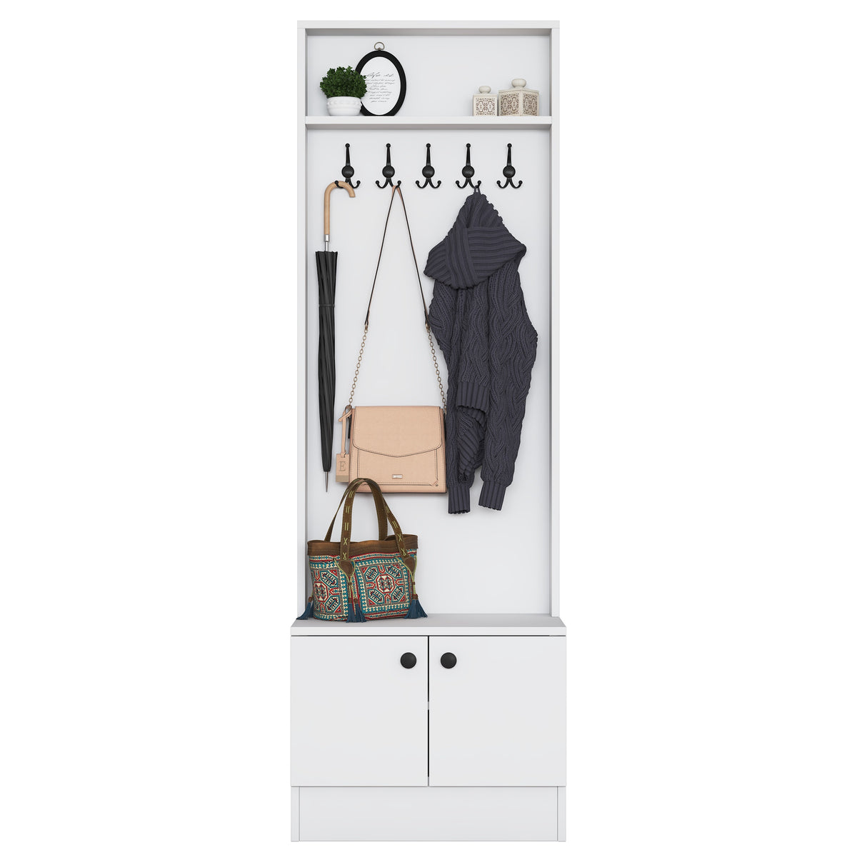 Rani P6 Modern Kapaklı Askılı Raflı Portmanto Vestiyer Beyaz M16