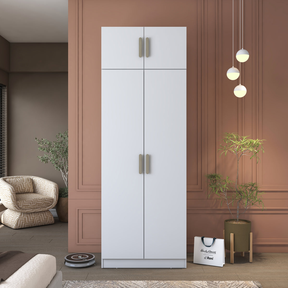 Rani BA209 Gardırop 2 Kapaklı 2 Raflı 2 Askılı Elbise Dolabı Beyaz