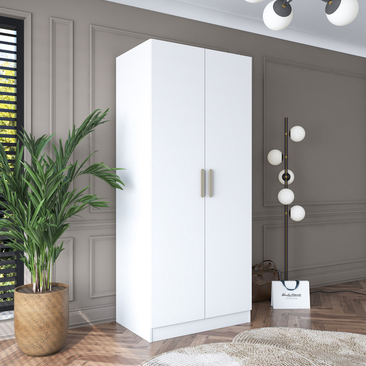 Rani BA159  Gardırop 2 Kapaklı Raflı 2 Askılı Elbise Dolabı Beyaz