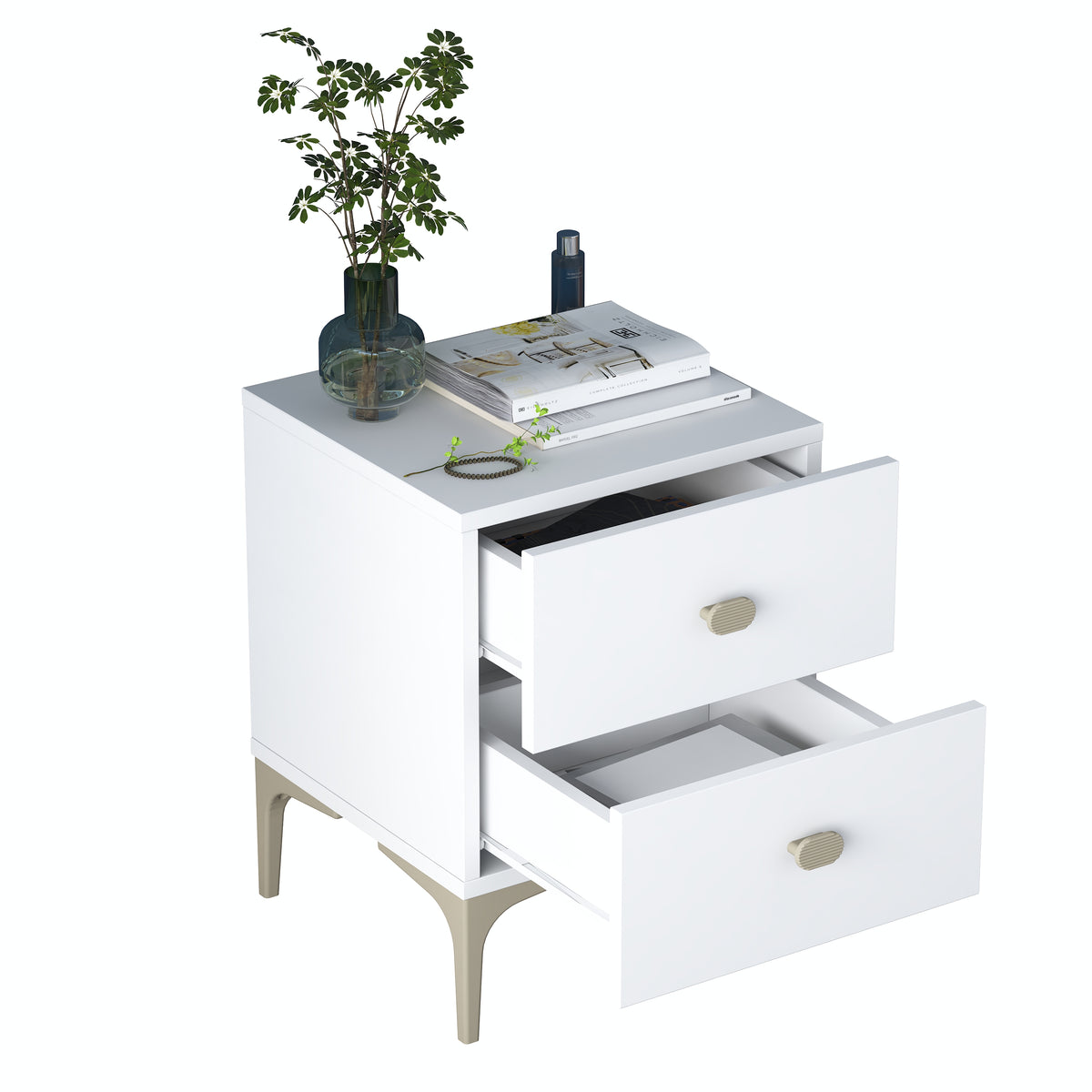 Rani BD110 beyaz 2 çekmeceli ayaklı modern yatak odası komodini