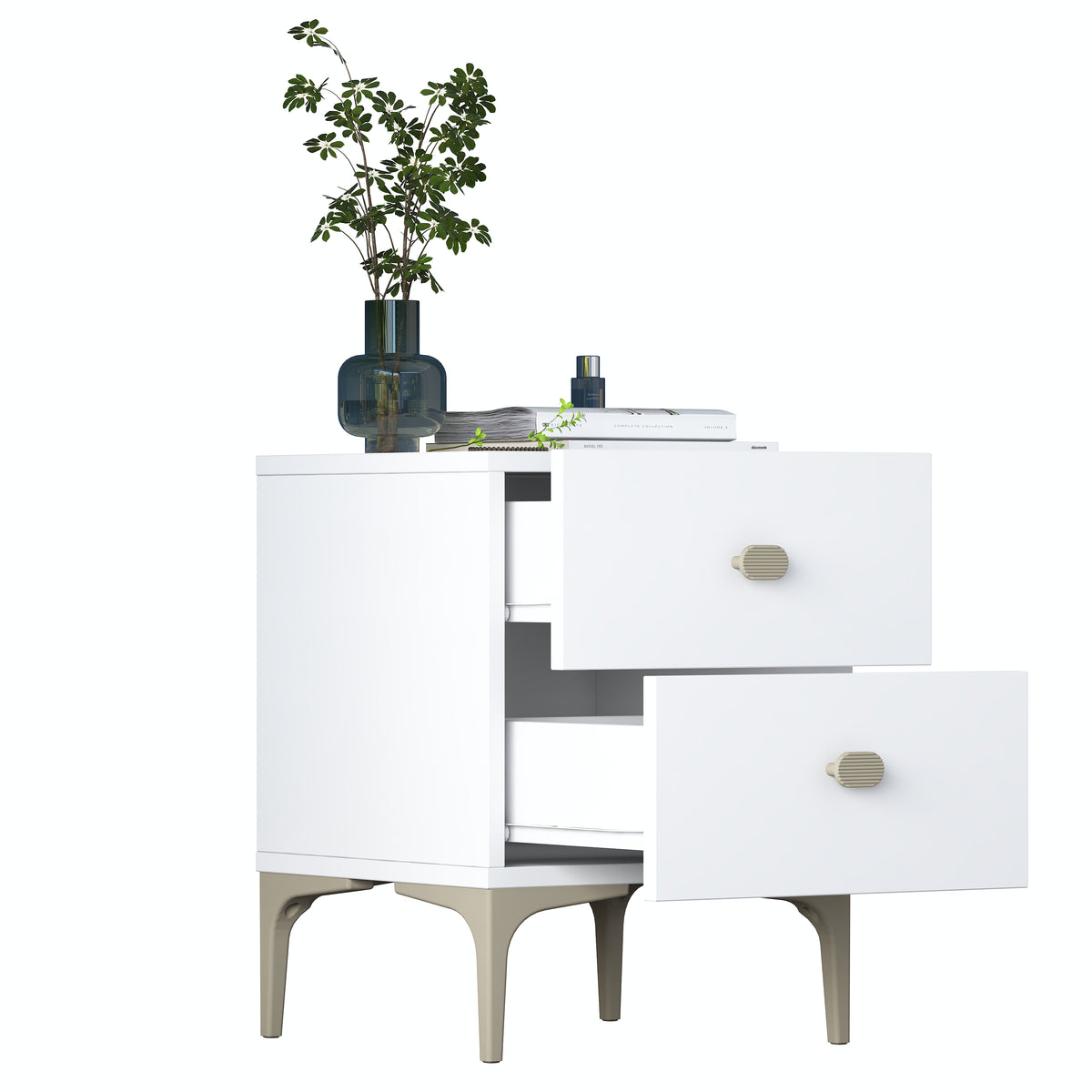 Rani BD110 beyaz 2 çekmeceli ayaklı modern yatak odası komodini