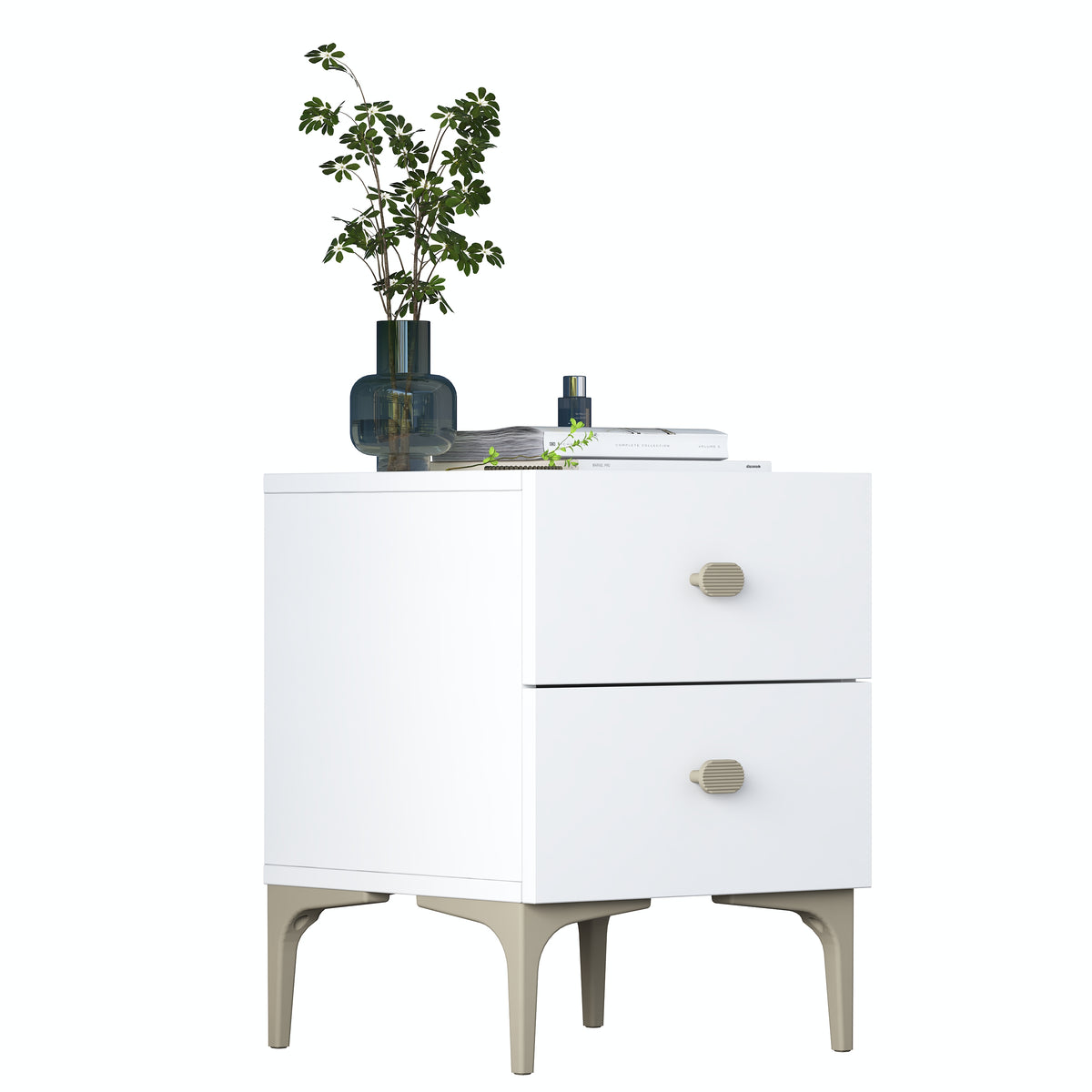 Rani BD110 beyaz 2 çekmeceli ayaklı modern yatak odası komodini