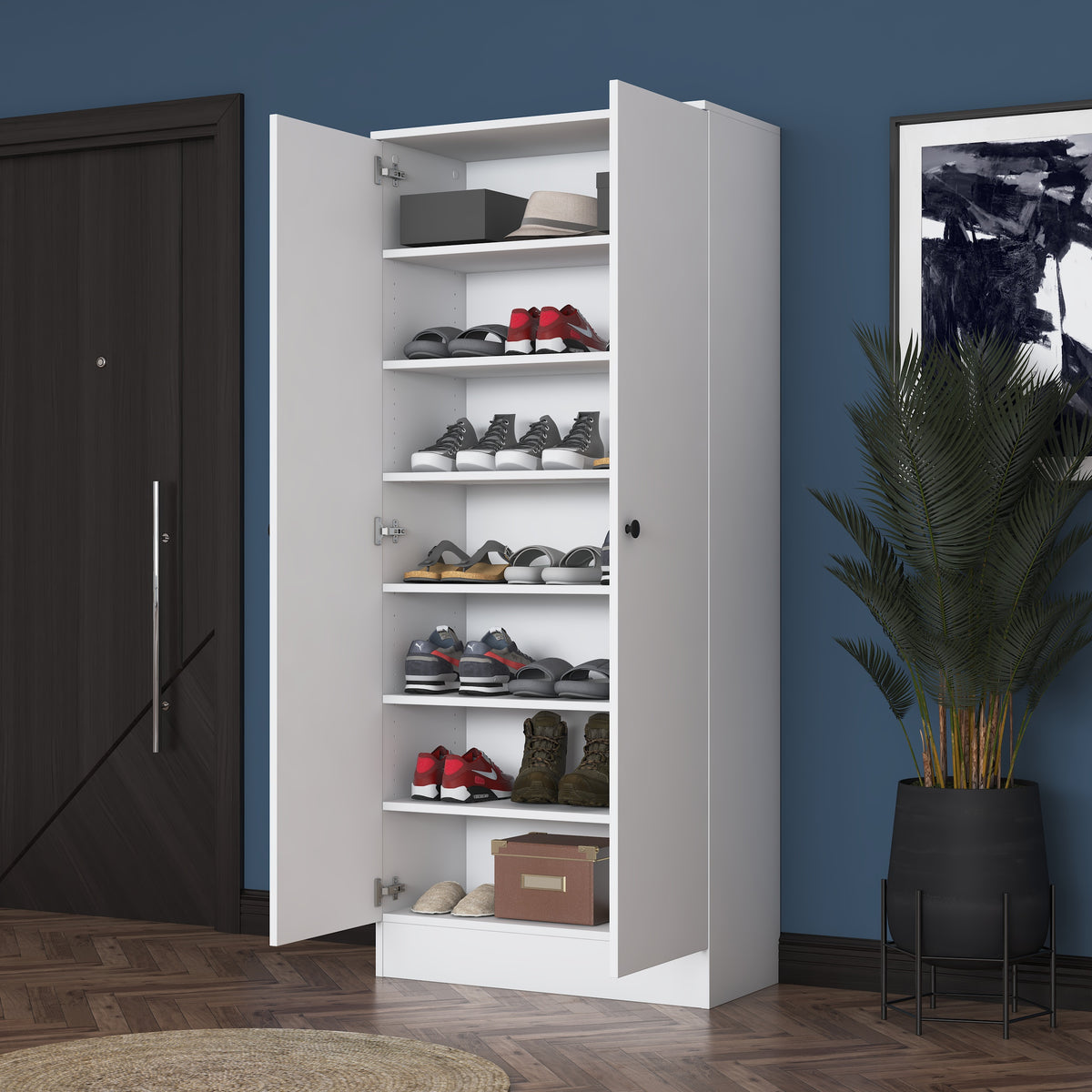 Rani EA148 modern beyaz portmanto 2 kapaklı raflı ayakkabılık vestiyer
