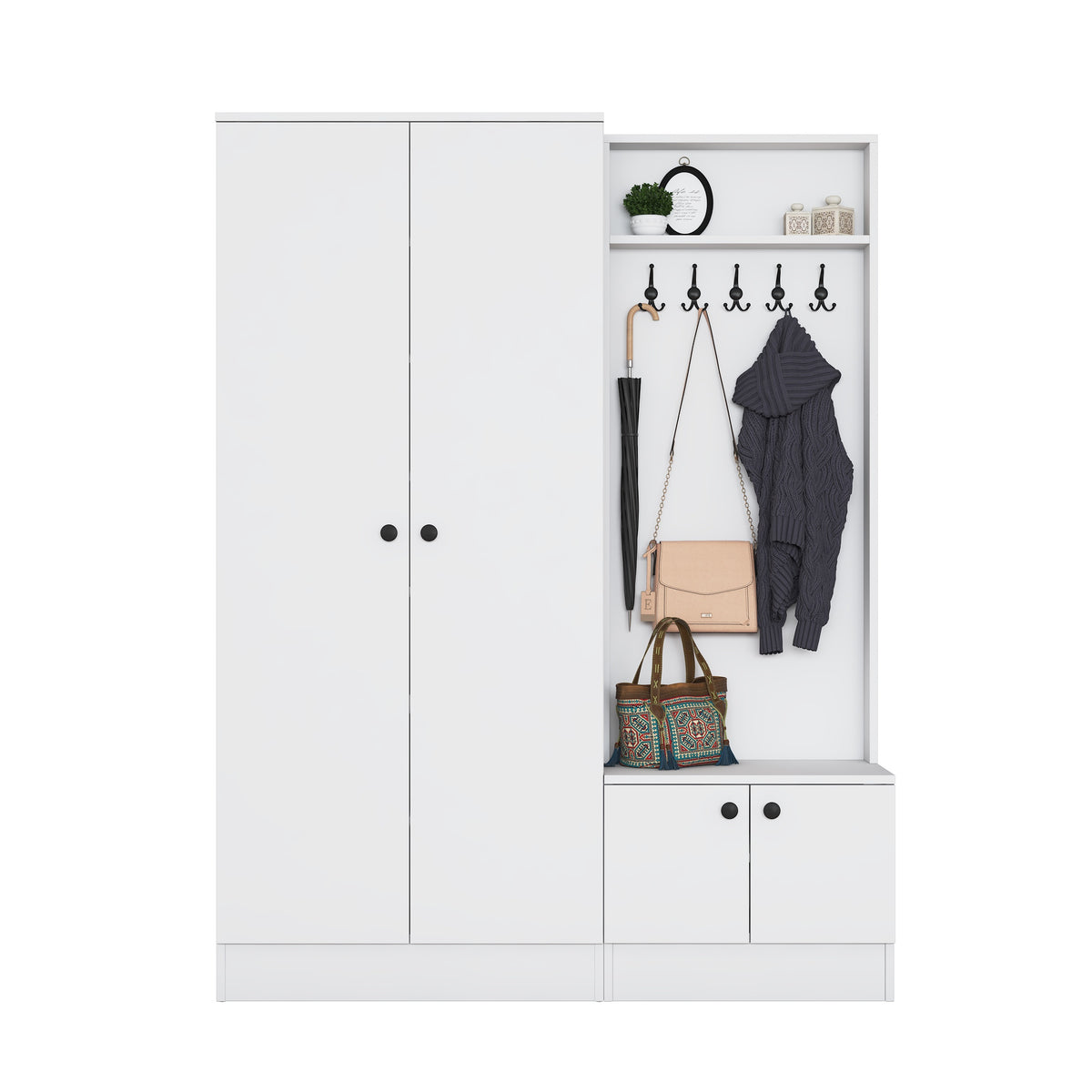 Rani EA151 beyaz modern portmanto raflı askılı ayakkabılık vestiyer