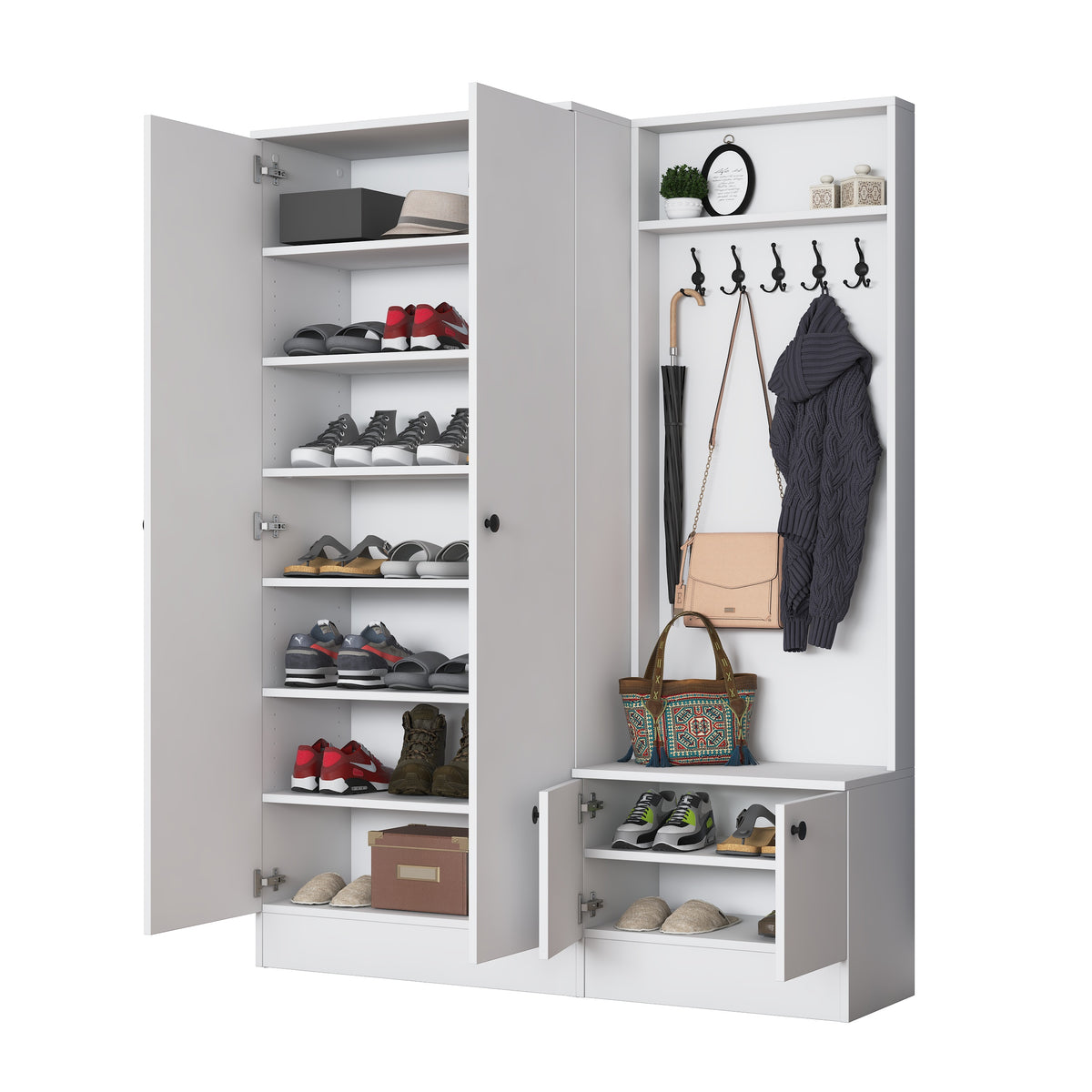 Rani EA151 beyaz modern portmanto raflı askılı ayakkabılık vestiyer