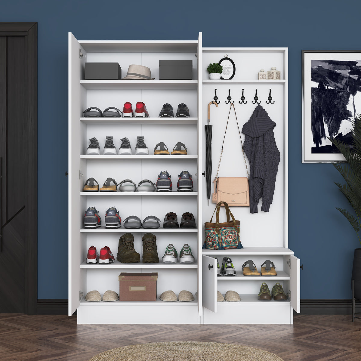 Rani EA151 beyaz modern portmanto raflı askılı ayakkabılık vestiyer