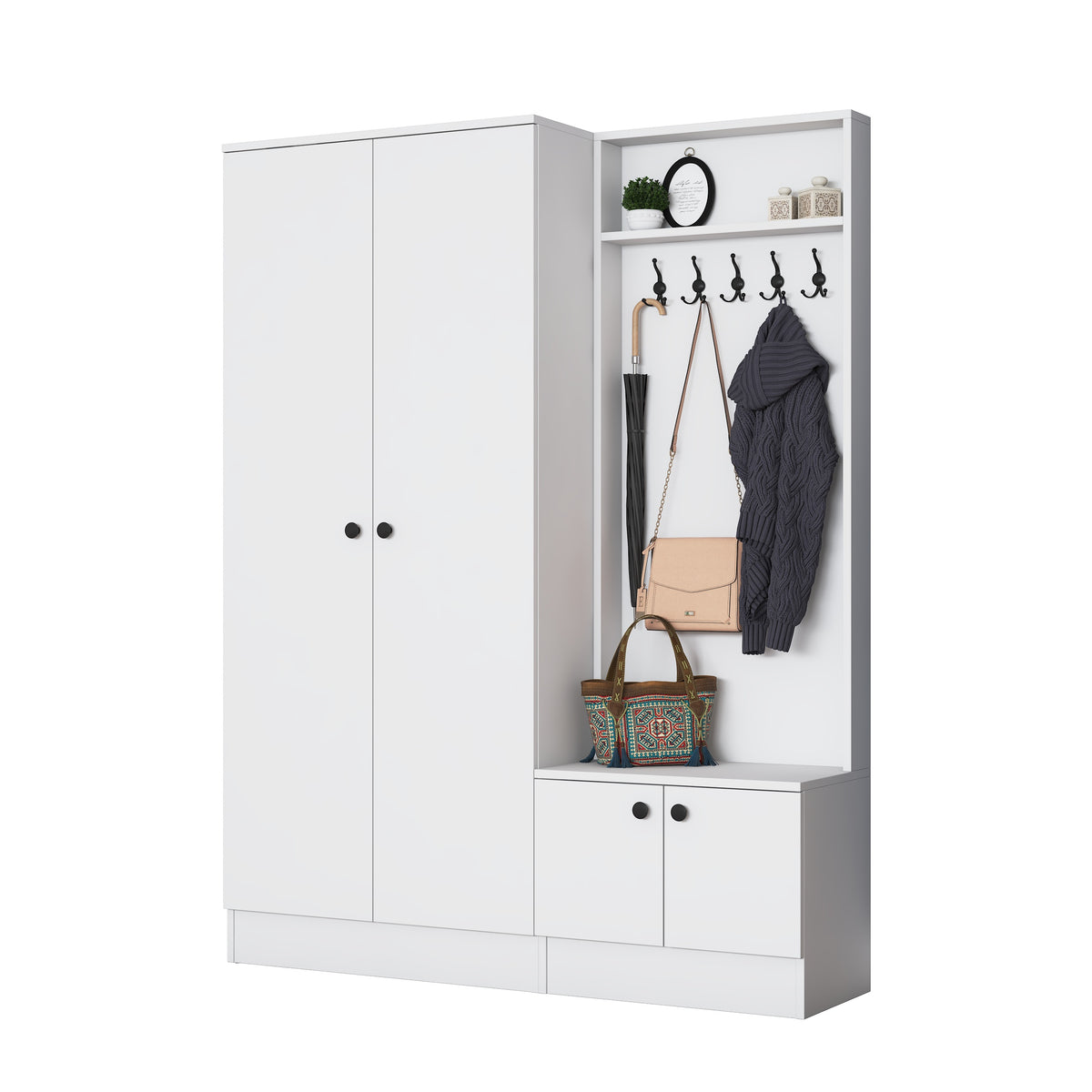 Rani EA151 beyaz modern portmanto raflı askılı ayakkabılık vestiyer