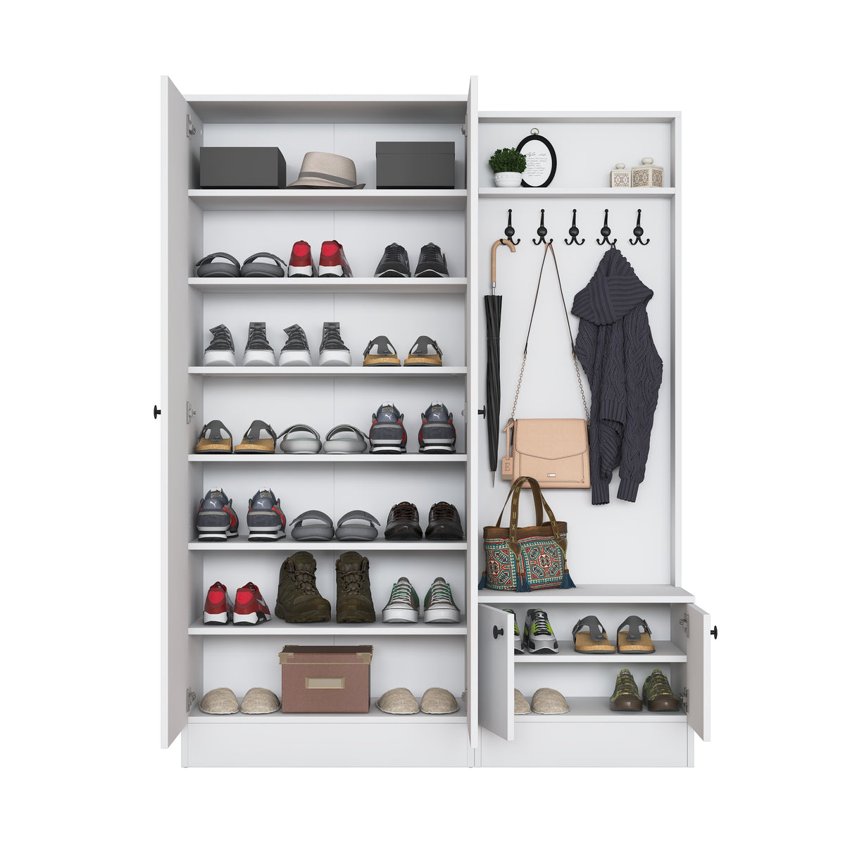 Rani EA151 beyaz modern portmanto raflı askılı ayakkabılık vestiyer