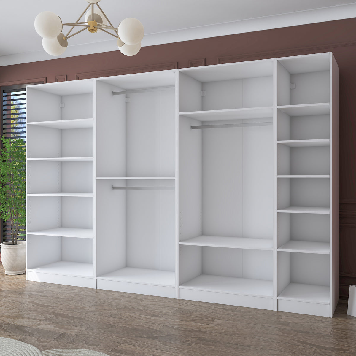 Rani BA185 Membran Kapaklı Modüler Gardırop 7 Kapaklı Raflı Askılı Elbise Dolabı Beyaz