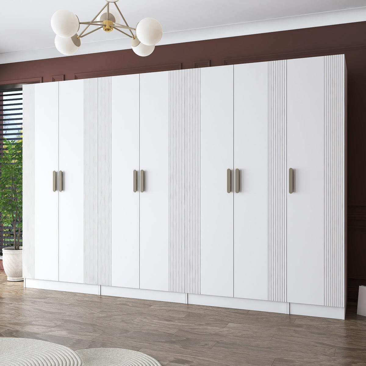 Rani BA185 Membran Kapaklı Modüler Gardırop 7 Kapaklı Raflı Askılı Elbise Dolabı Beyaz