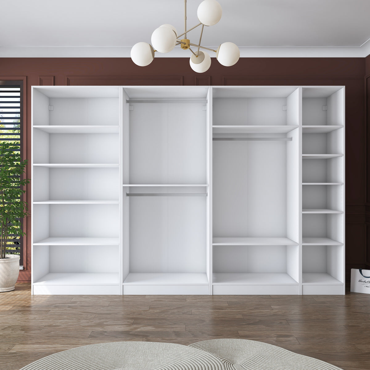 Rani BA185 Membran Kapaklı Modüler Gardırop 7 Kapaklı Raflı Askılı Elbise Dolabı Beyaz