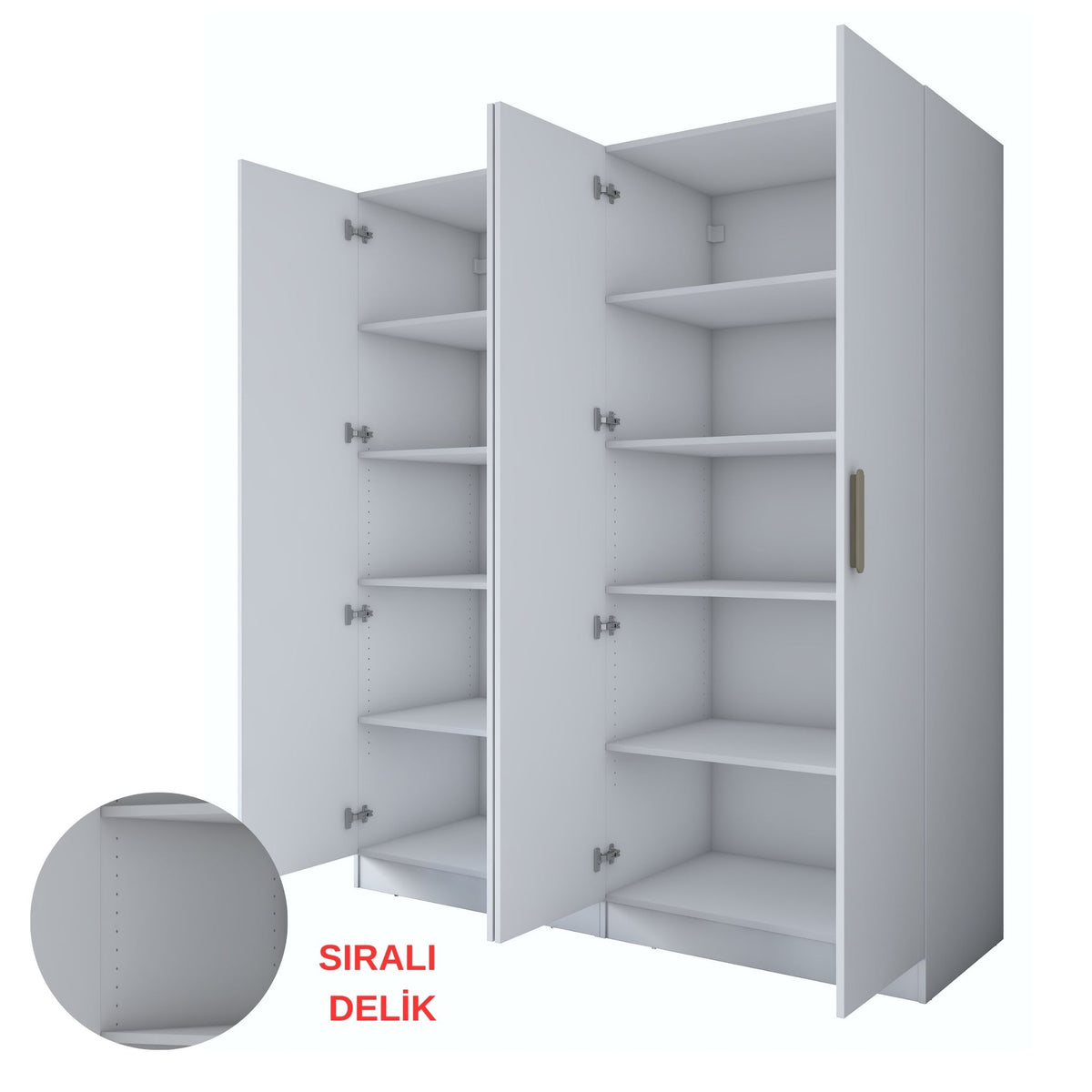 Rani BA165 geniş gardırop beyaz, 4 kapaklı 8 raflı 10 bölmeli modüler elbise dolabı, modern tasarım çok amaçlı kıyafet ve depolama dolabı