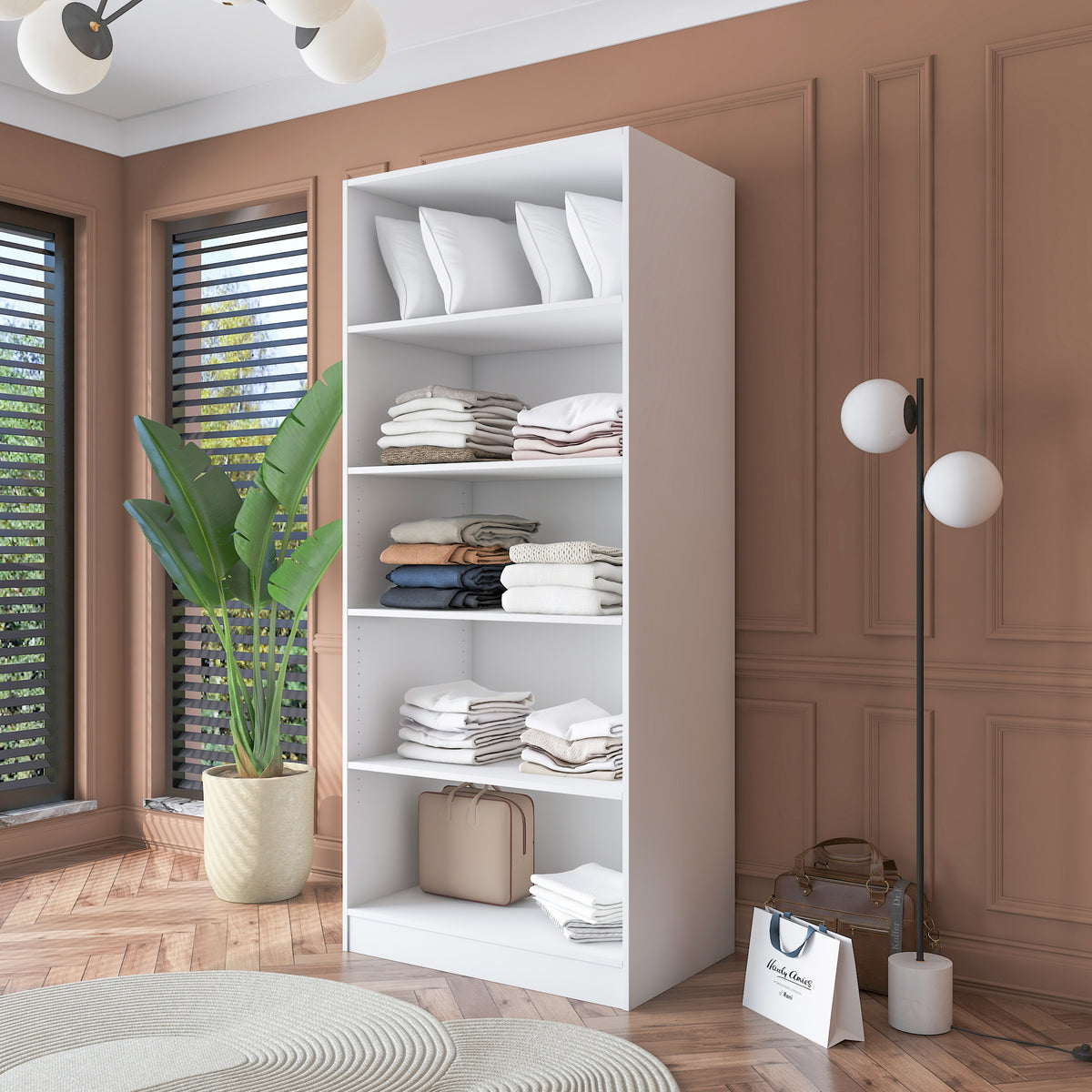 Rani BA180 Membran Kapaklı Gardırop 4 Raflı 2 Kapaklı Elbise Dolabı Beyaz
