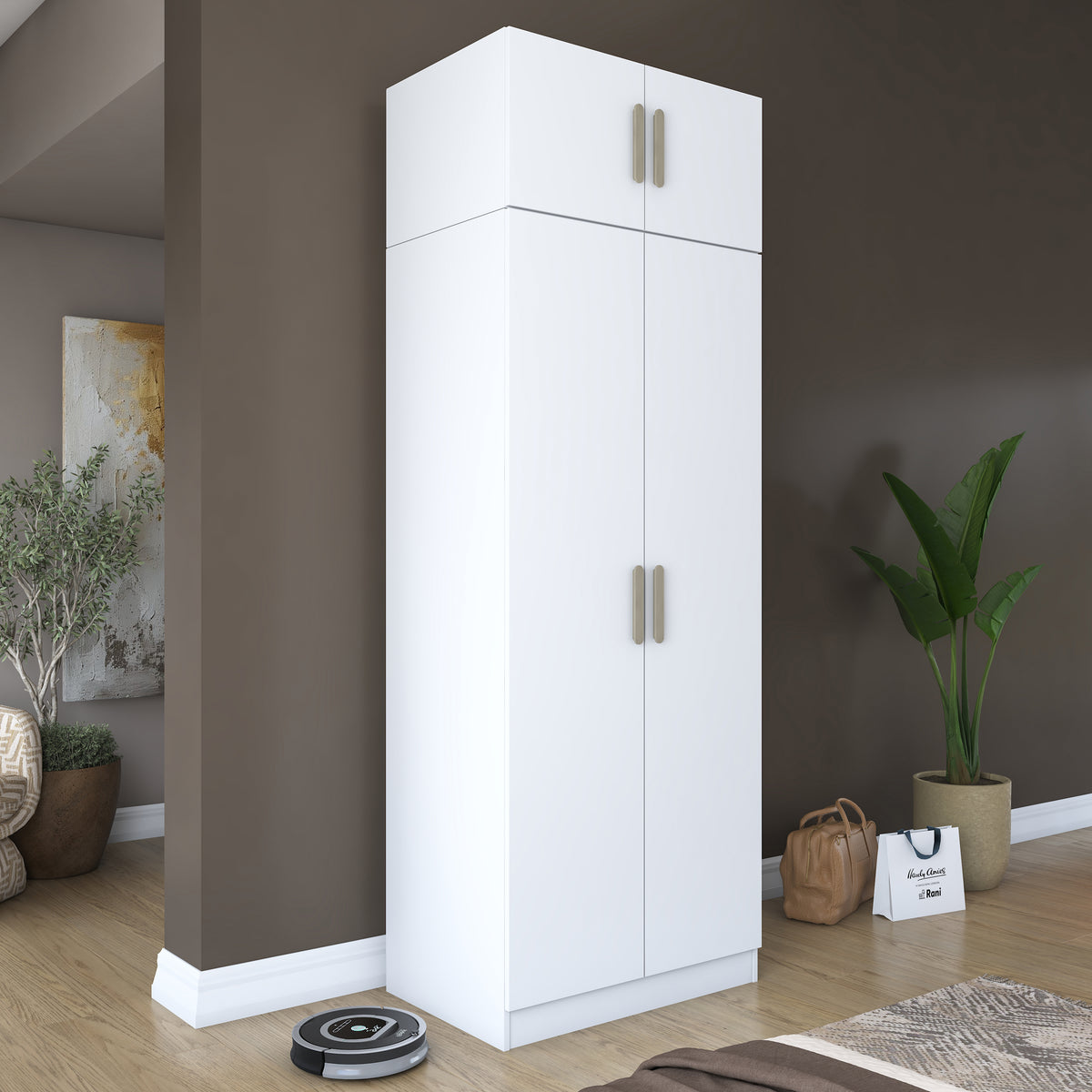 Rani BA211 Gardırop 2 Kapaklı 3 Raflı Askılı Elbise Dolabı Beyaz