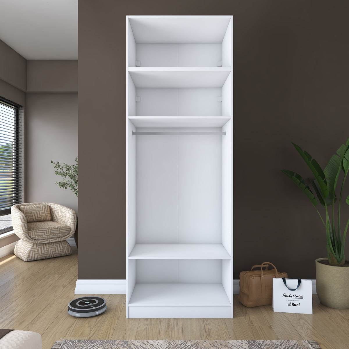 Rani BA211 Gardırop 2 Kapaklı 3 Raflı Askılı Elbise Dolabı Beyaz