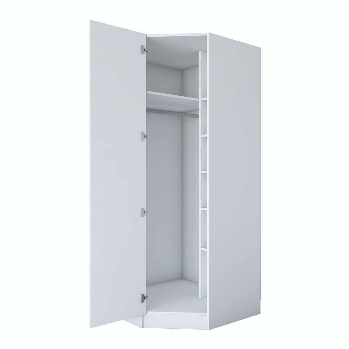 Rani BA191 Membran Kapaklı Köşe Modül Gardırop Tek Kapaklı 6 Raflı Askılı Elbise Dolabı Beyaz