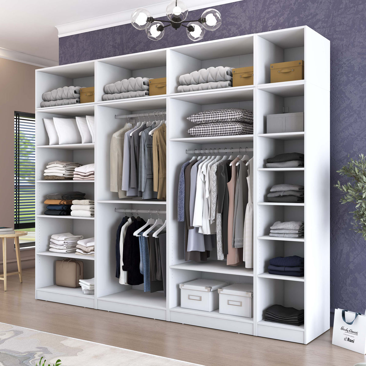 Rani BA215 Modüler Gardırop 7 Kapaklı Raflı Askılı Elbise Dolabı Beyaz