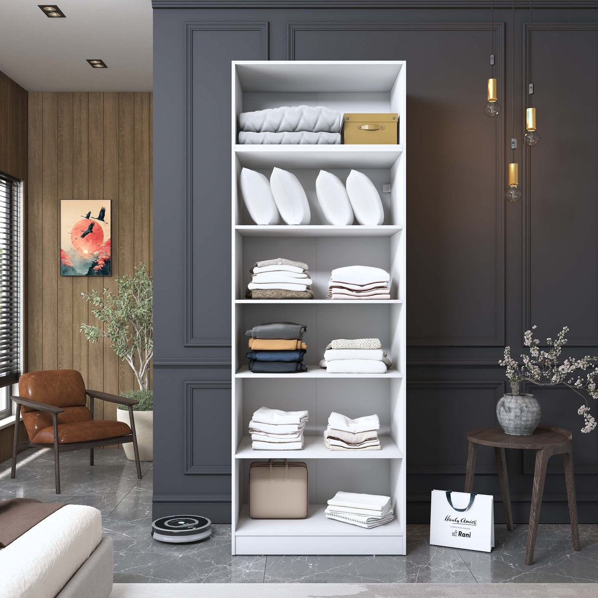 Rani BA210 Gardırop 2 Kapaklı 5 Raflı Elbise Dolabı Beyaz