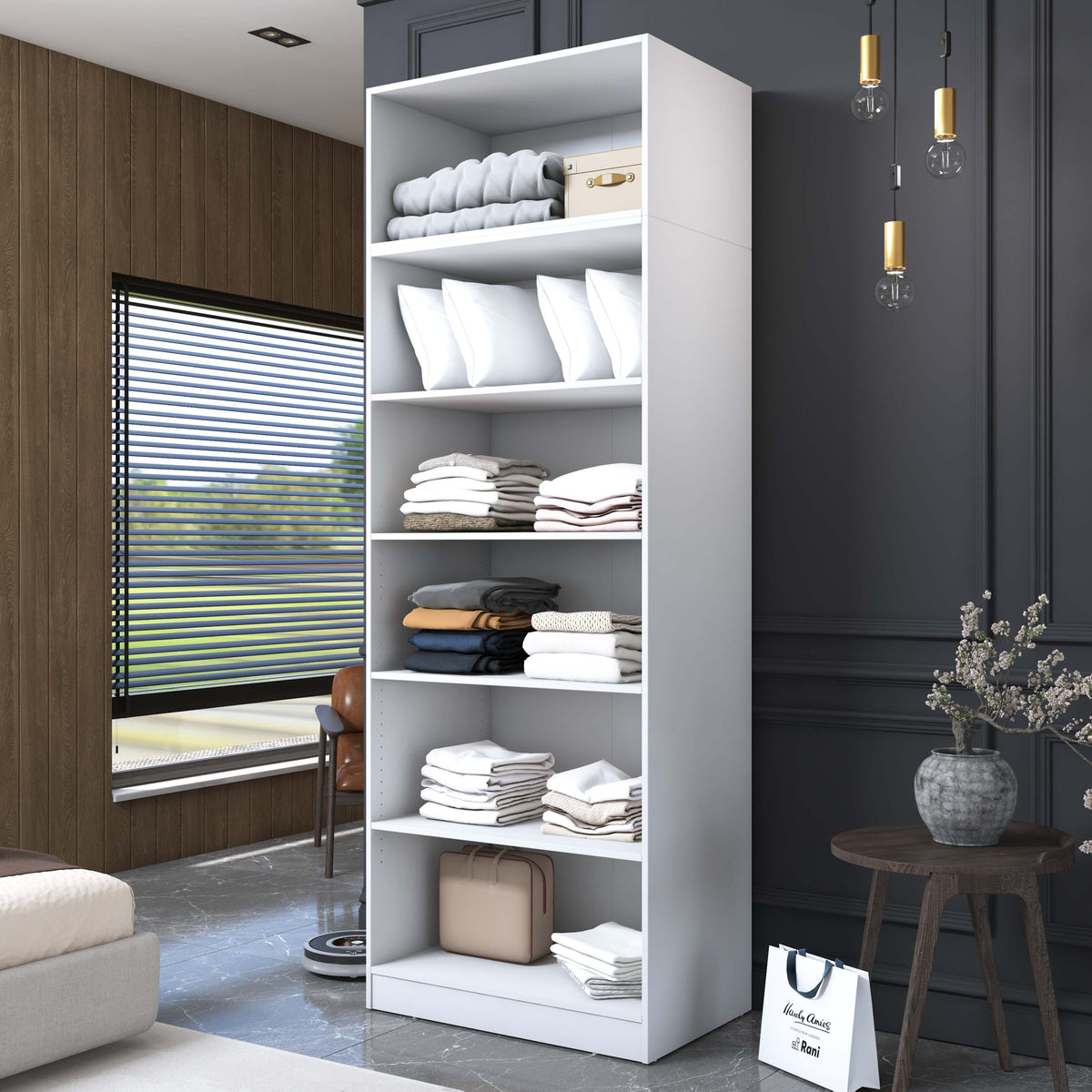 Rani BA210 Gardırop 2 Kapaklı 5 Raflı Elbise Dolabı Beyaz
