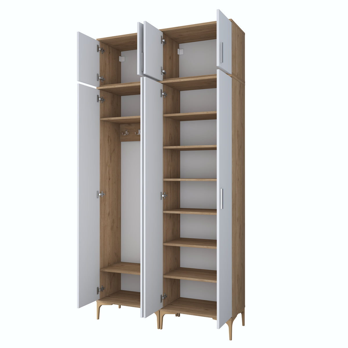 Rani EA161 Modern Portmanto 8 Kapaklı 8 Raflı 4 Askılı Ayakkabılık Vestiyer Sepet Ceviz - Beyaz