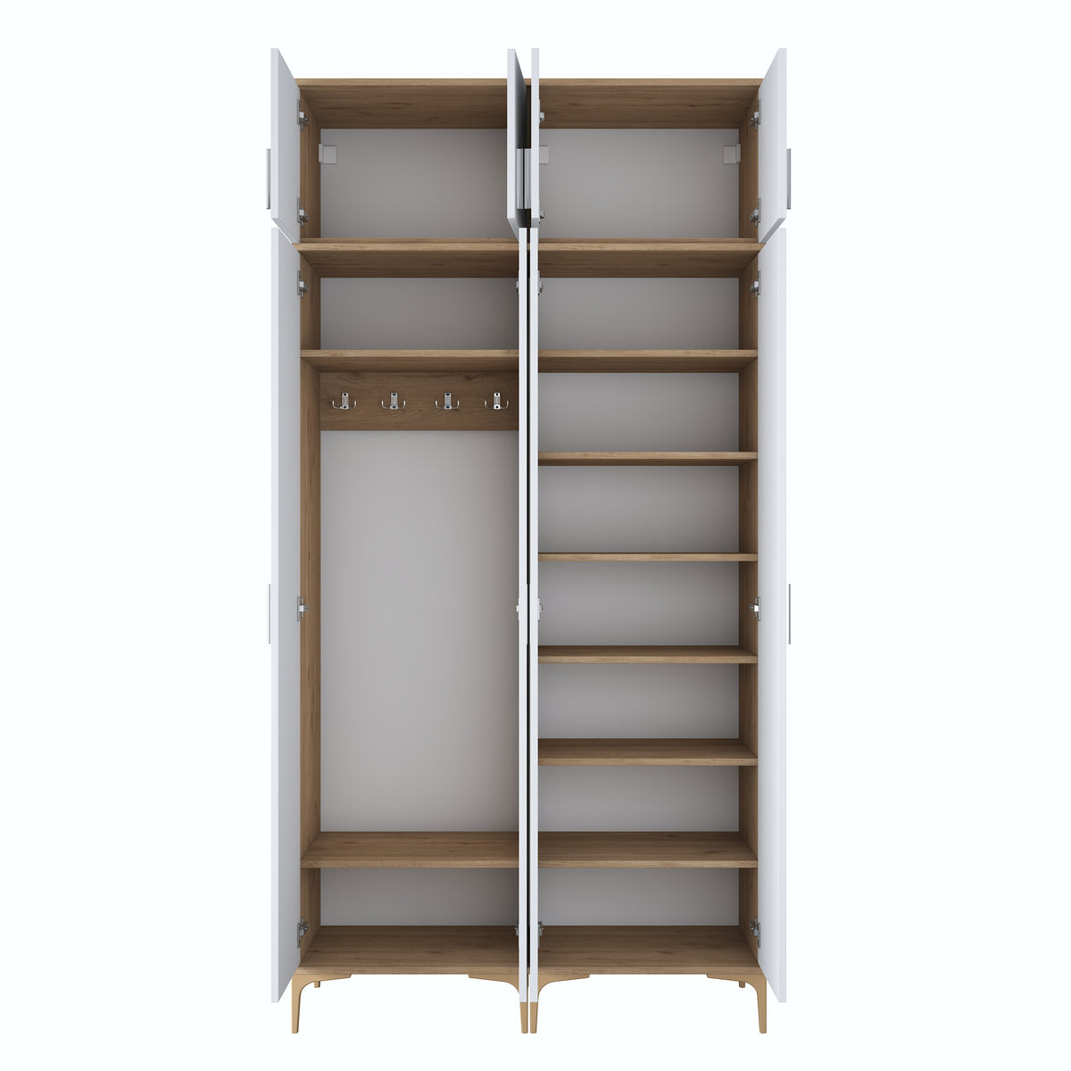 Rani EA161 Modern Portmanto 8 Kapaklı 8 Raflı 4 Askılı Ayakkabılık Vestiyer Sepet Ceviz - Beyaz