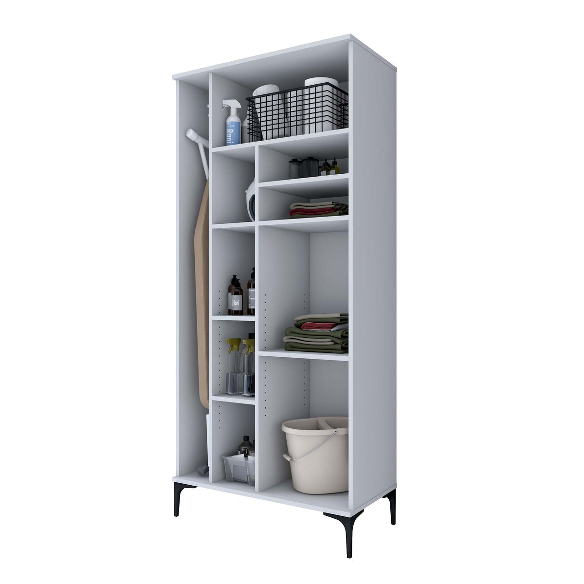 Rani KC103 Banyo Dolabı 2 Kapaklı 7 Raflı Çok Amaçlı Dolap Beyaz