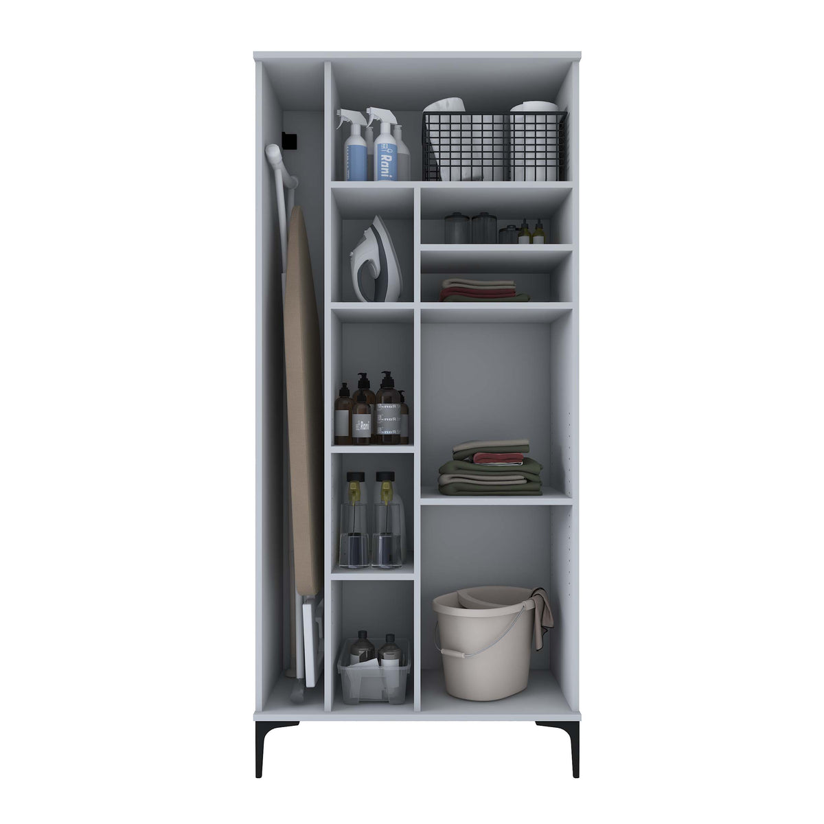 Rani KC103 Banyo Dolabı 2 Kapaklı 7 Raflı Çok Amaçlı Dolap Beyaz