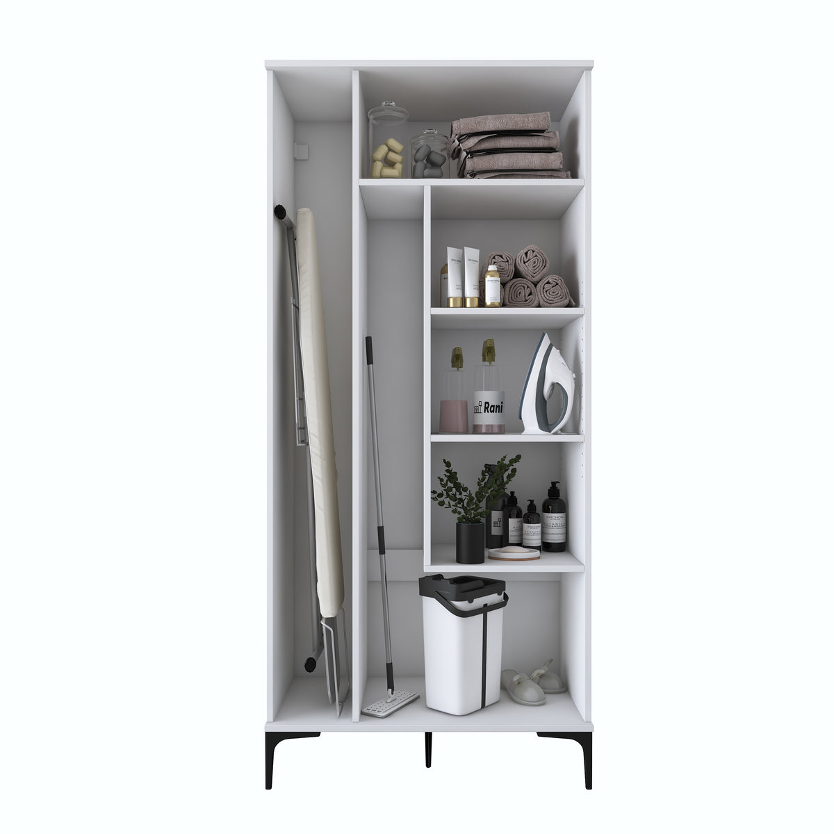 Rani KC104 Banyo Dolabı 2 Kapaklı 4 Raflı Çok Amaçlı Dolap Beyaz
