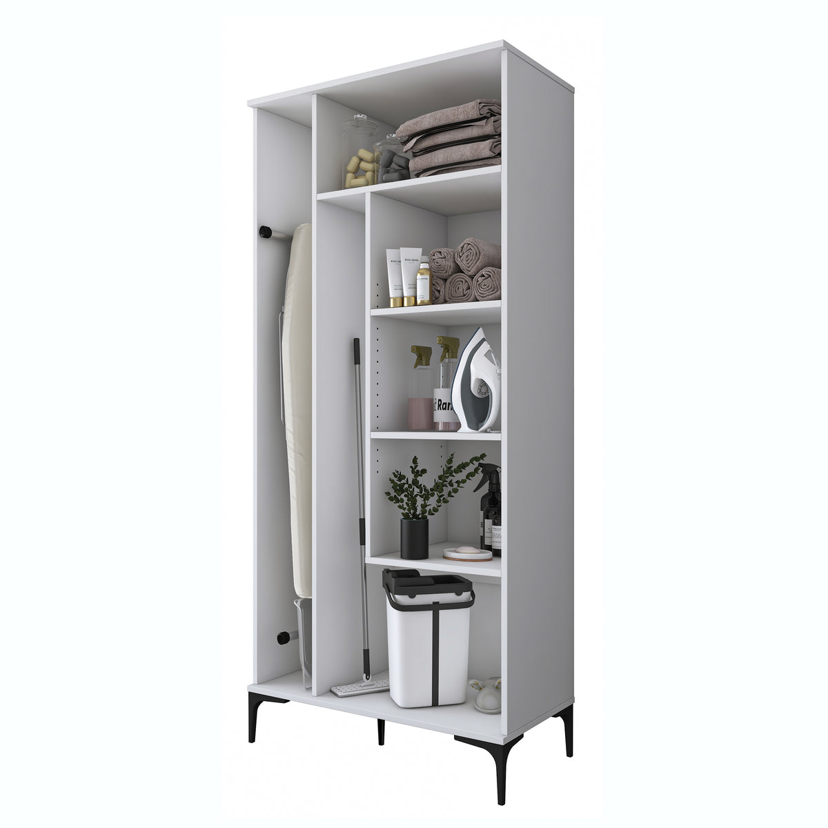 Rani KC104 Banyo Dolabı 2 Kapaklı 4 Raflı Çok Amaçlı Dolap Beyaz