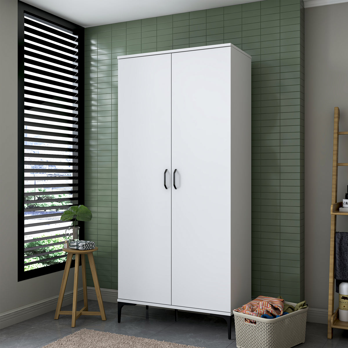 Rani KC104 Banyo Dolabı 2 Kapaklı 4 Raflı Çok Amaçlı Dolap Beyaz