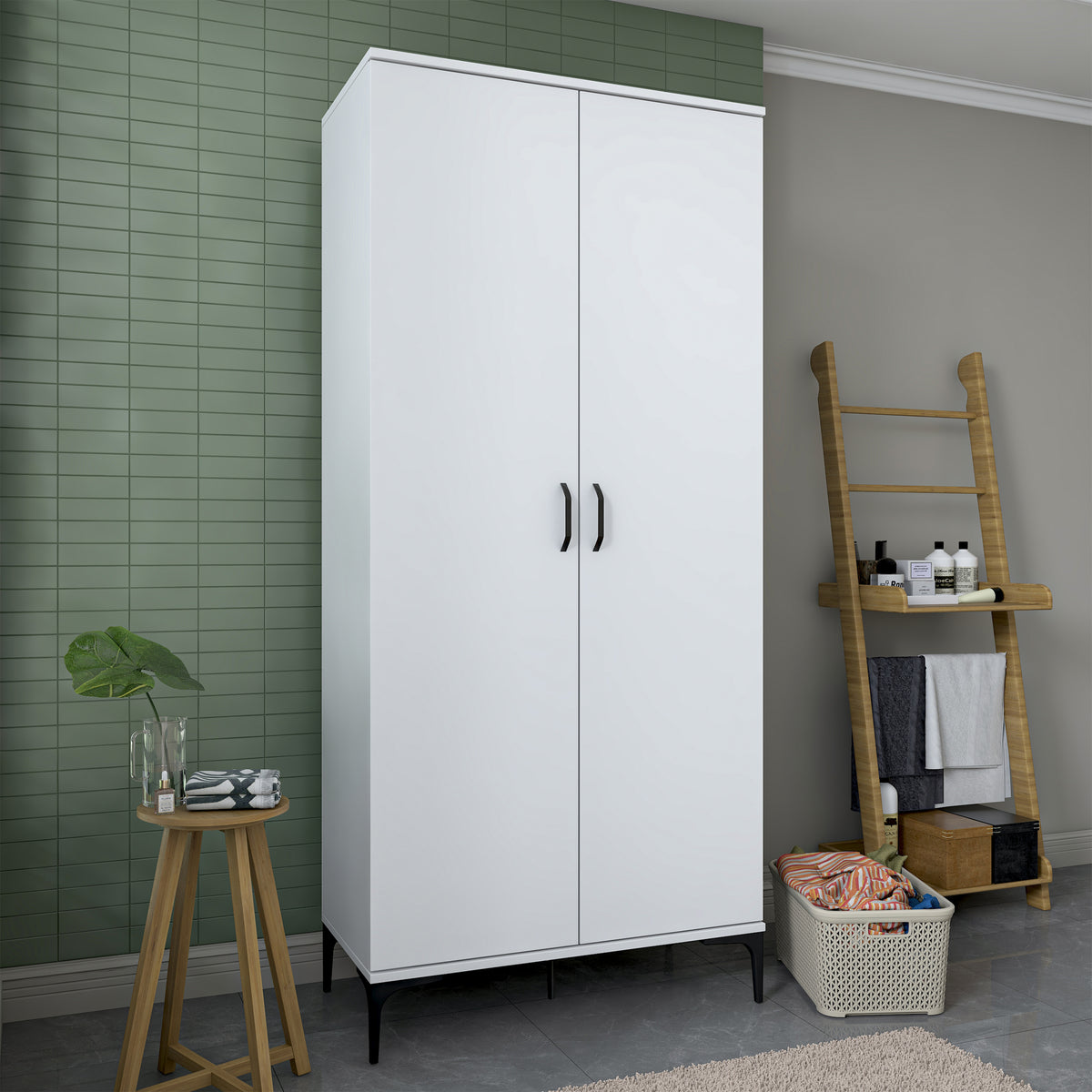 Rani KC104 Banyo Dolabı 2 Kapaklı 4 Raflı Çok Amaçlı Dolap Beyaz