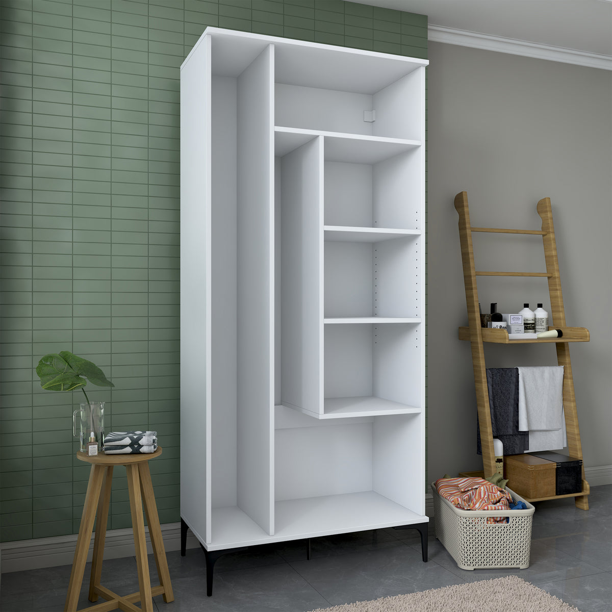 Rani KC104 Banyo Dolabı 2 Kapaklı 4 Raflı Çok Amaçlı Dolap Beyaz