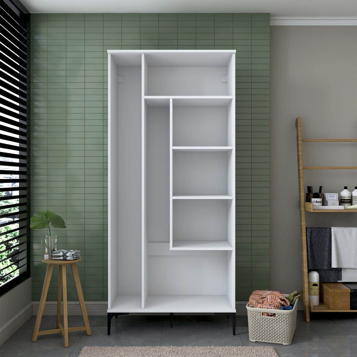 Rani KC104 Banyo Dolabı 2 Kapaklı 4 Raflı Çok Amaçlı Dolap Beyaz
