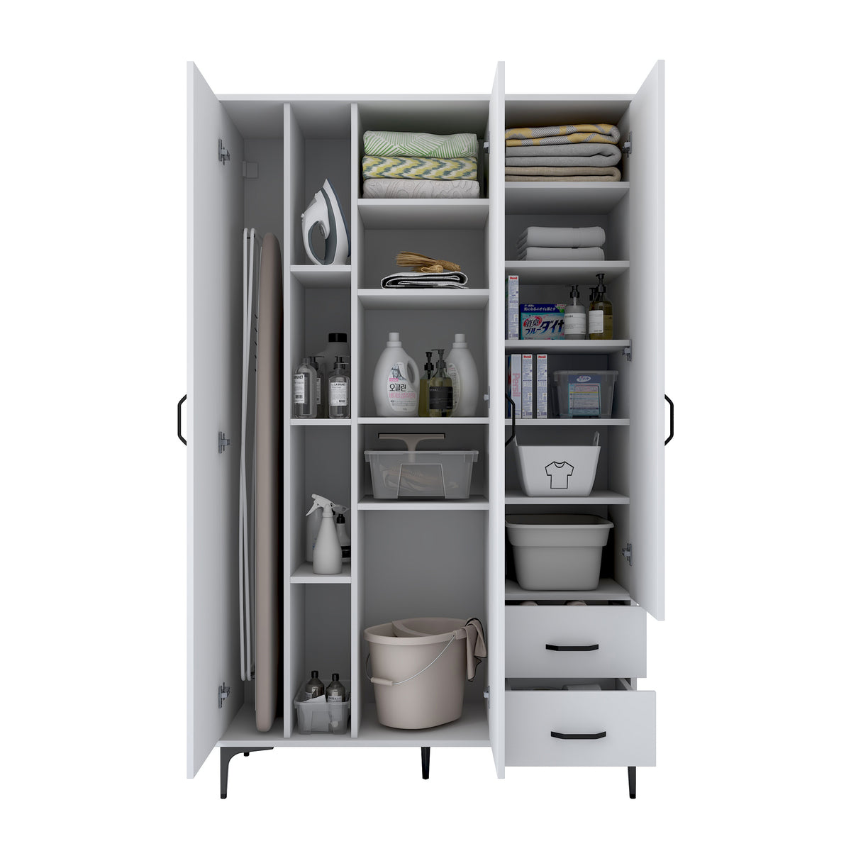 Rani KC105 Banyo Dolabı 3 Kapaklı 13 Raflı 2 Çekmeceli Çok Amaçlı Dolap Beyaz