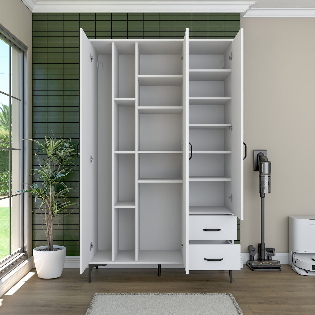 Rani KC105 Banyo Dolabı 3 Kapaklı 13 Raflı 2 Çekmeceli Çok Amaçlı Dolap Beyaz