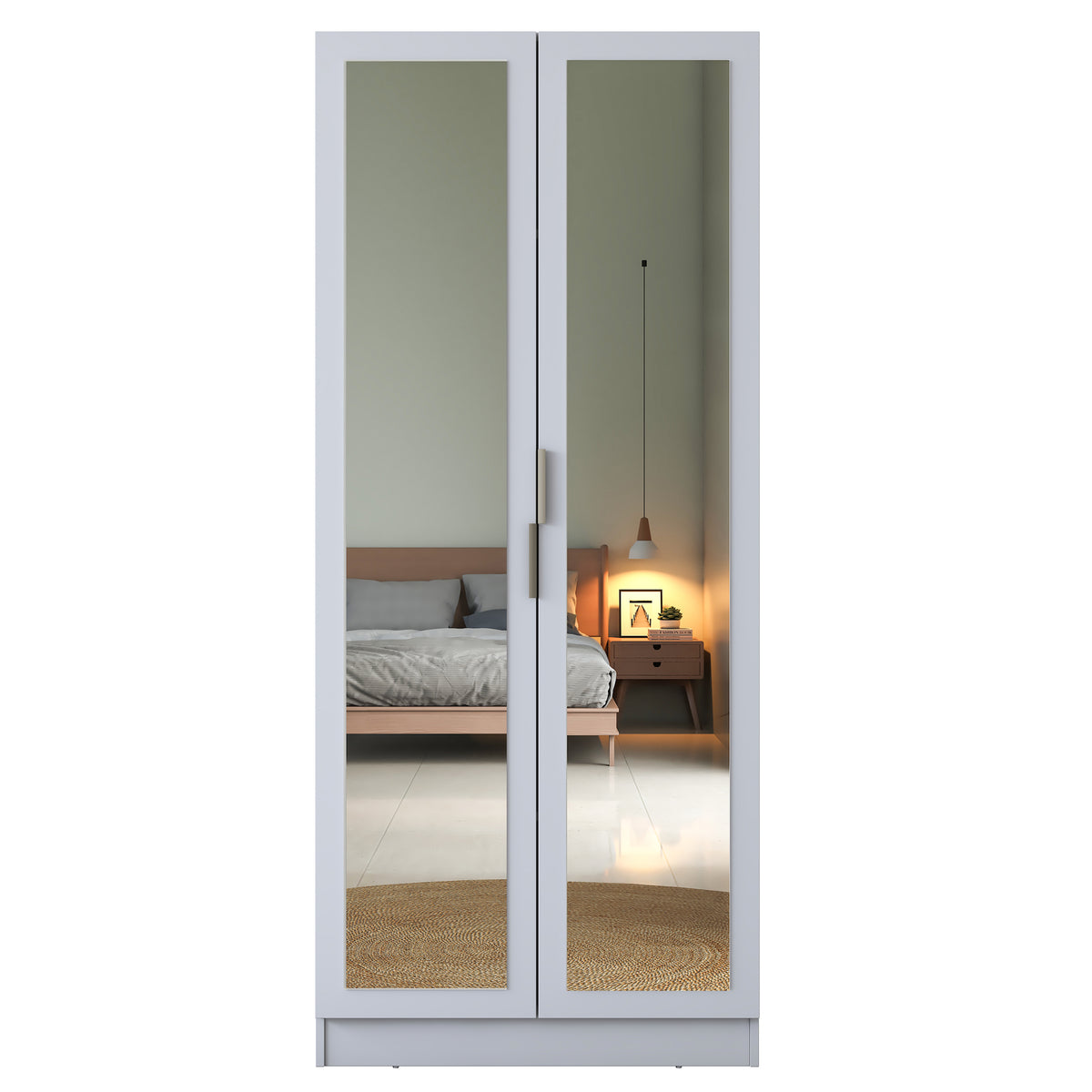 Rani BA231 Ayna Kapaklı Gardırop 4 Raflı 2 Kapaklı Elbise Dolabı Beyaz