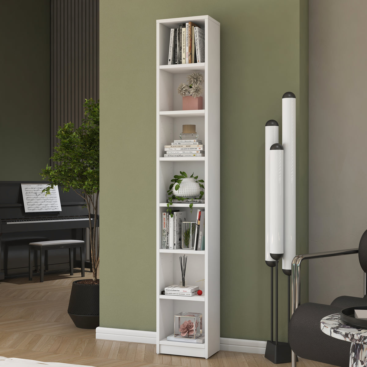 Rani HC140 Kitaplık 6 Raflı Çalışma Odası Kütüphane Modern Duvar Rafı Beyaz