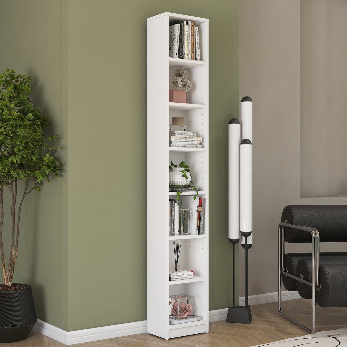 Rani HC140 Kitaplık 6 Raflı Çalışma Odası Kütüphane Modern Duvar Rafı Beyaz
