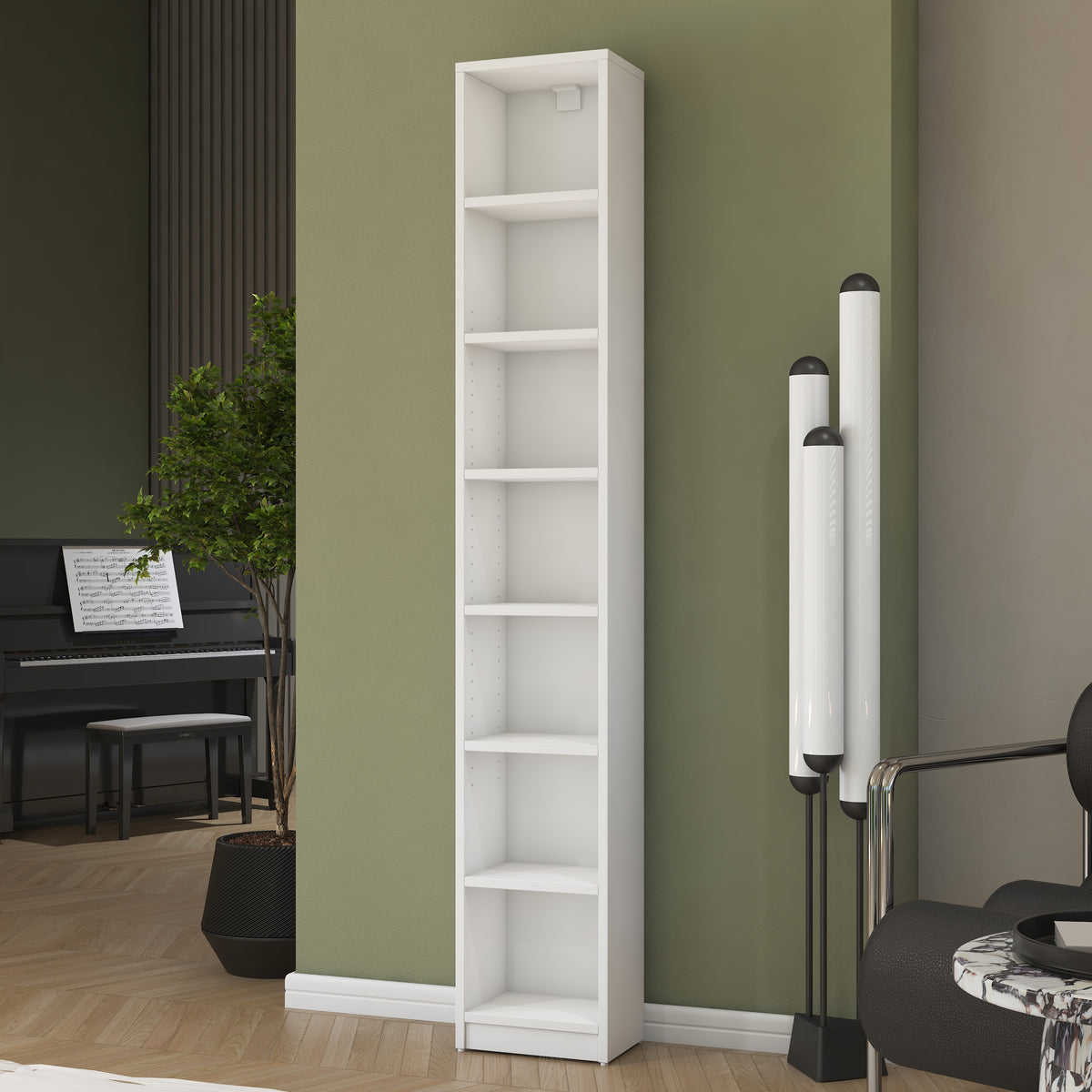 Rani HC140 Kitaplık 6 Raflı Çalışma Odası Kütüphane Modern Duvar Rafı Beyaz