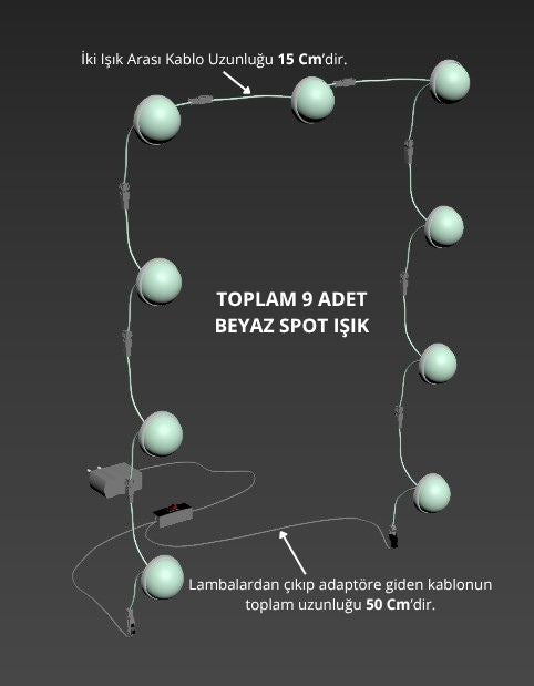 Rani ZB104 9'lu Makyaj Aynası Aydınlatması Spot Işık Beyaz